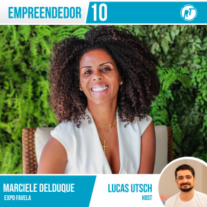 Marciele Delduque sorrindo para a câmera no podcast Empreendedor 10, representando liderança feminina e empreendedorismo na Expo Favela.